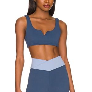 We Wore What Slit Scoop Bra Top in Pale Navy